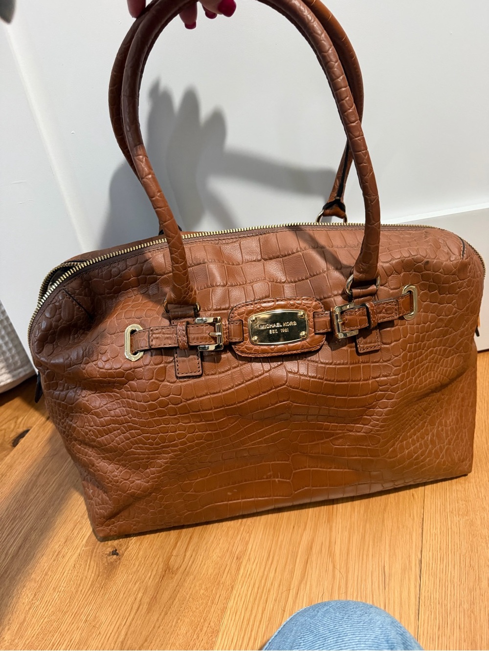 Michael Kors Cognac Croc-Embossed Leather Travel Tote